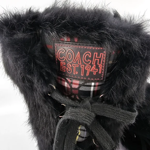 Coach Women's Jennie Q522 Signature Plaid Rabbit Fur Trimmed Winter Boots 10B - Picture 6 of 8